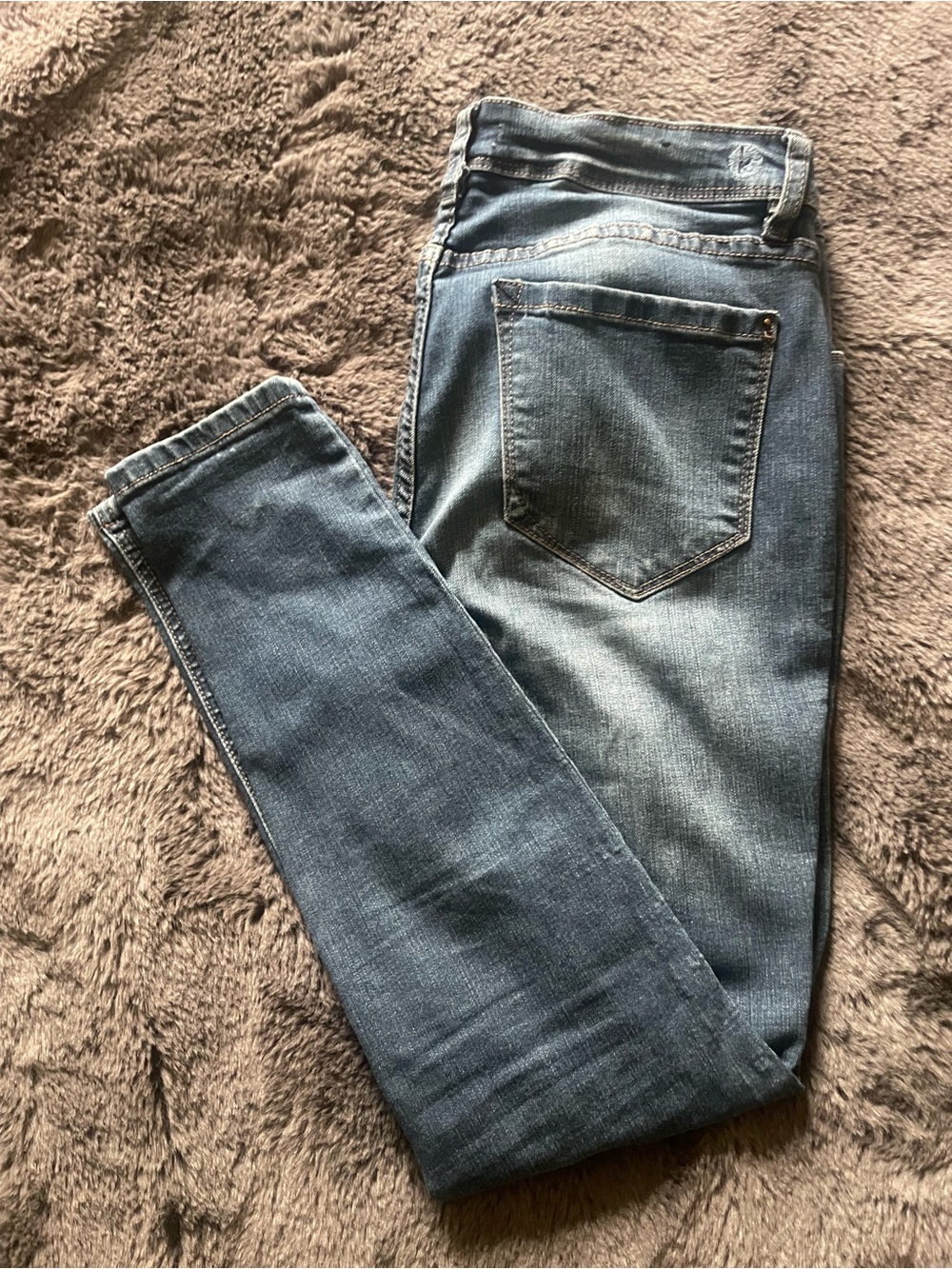 Classic Distressed Skinny Jeans in Faded Blue Wash